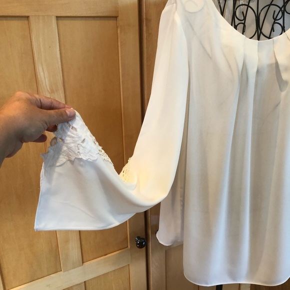 Cato semi sheer cream white lace long sleeve Top S - Picture 2 of 7